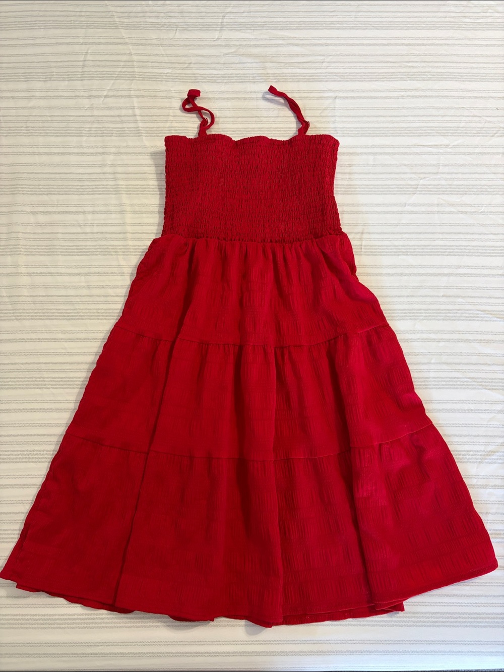 SHEIN Red Smocked Tiered Sundress